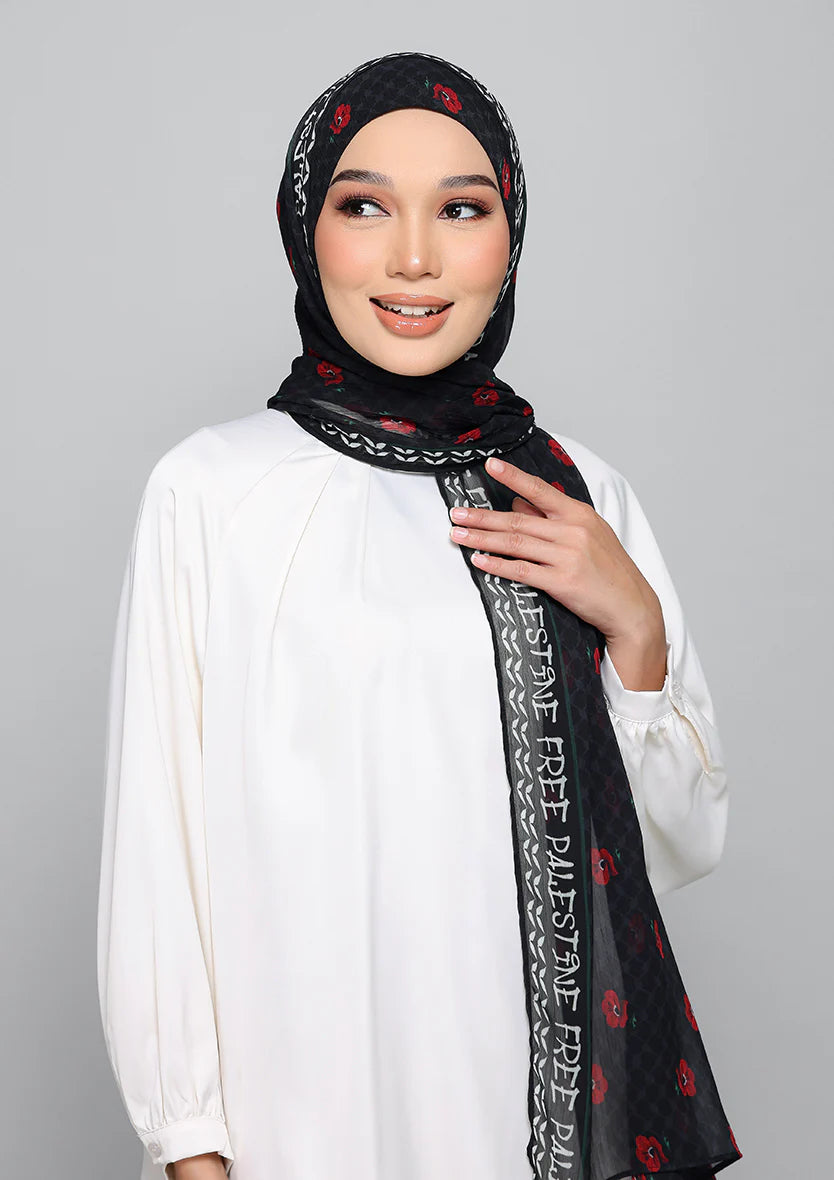 Bokitta Black Poppy Palestine- Instant Hijab with Inner Freestyle (B Inner)