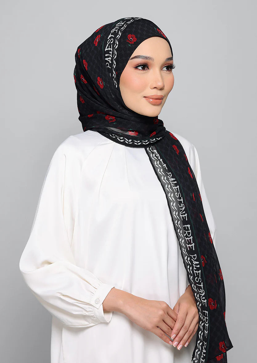 Bokitta Black Poppy Palestine- Instant Hijab with Inner Freestyle (B Inner)