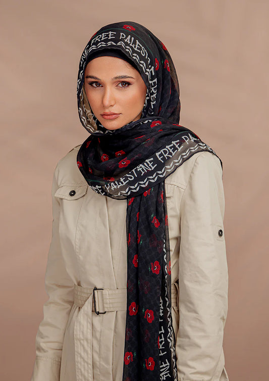 Bokitta Black Poppy Palestine- Instant Hijab with Inner Freestyle (B Inner)